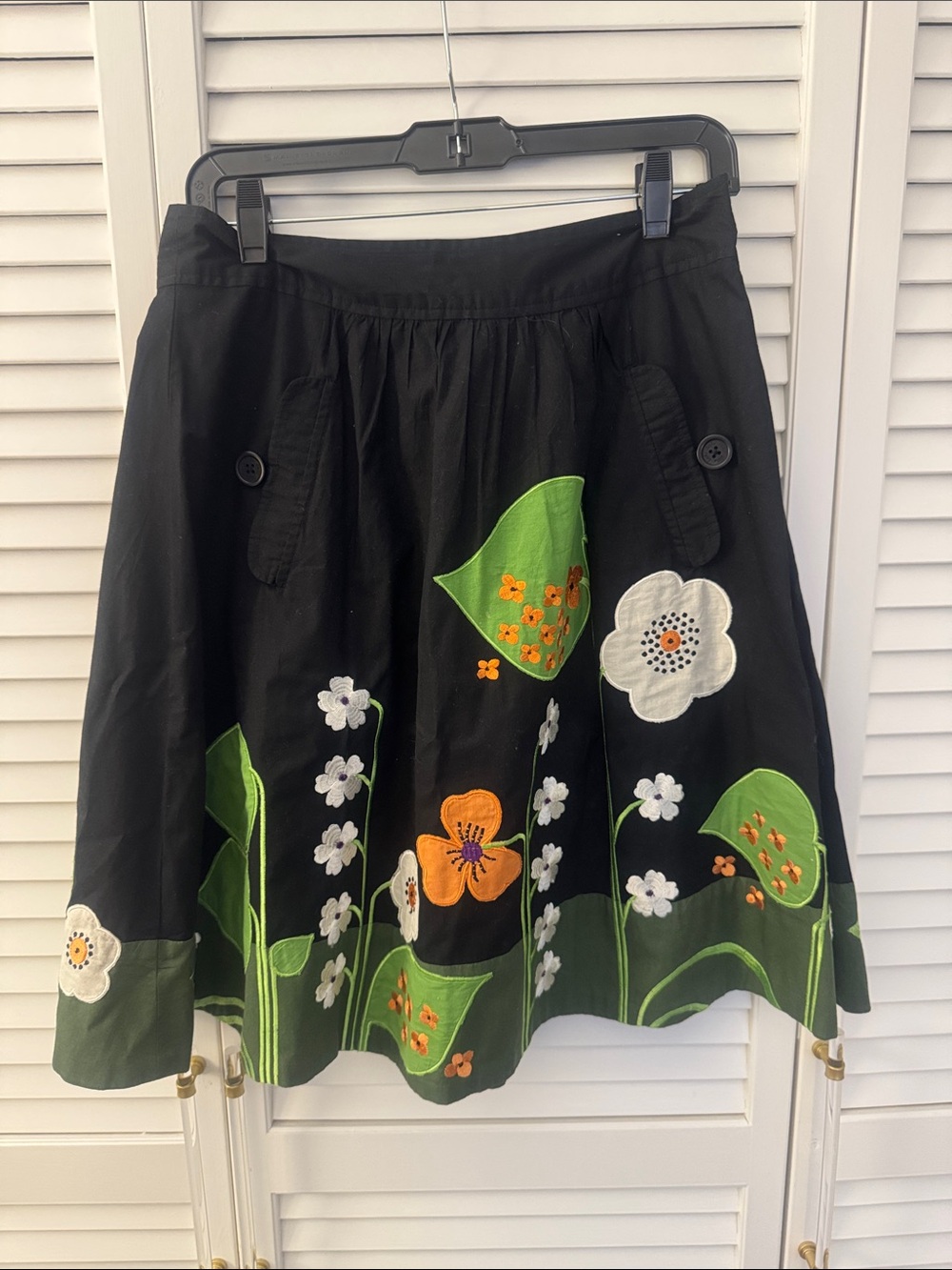Black Floral Embroidered A-Line Skirt - Lithe from Anthropologie 2